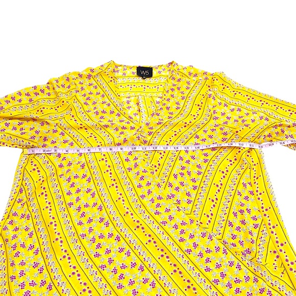 W5 Yellow Black White & Purple Floral Print Wrap Front Blouse, Size XL - Picture 6 of 8
